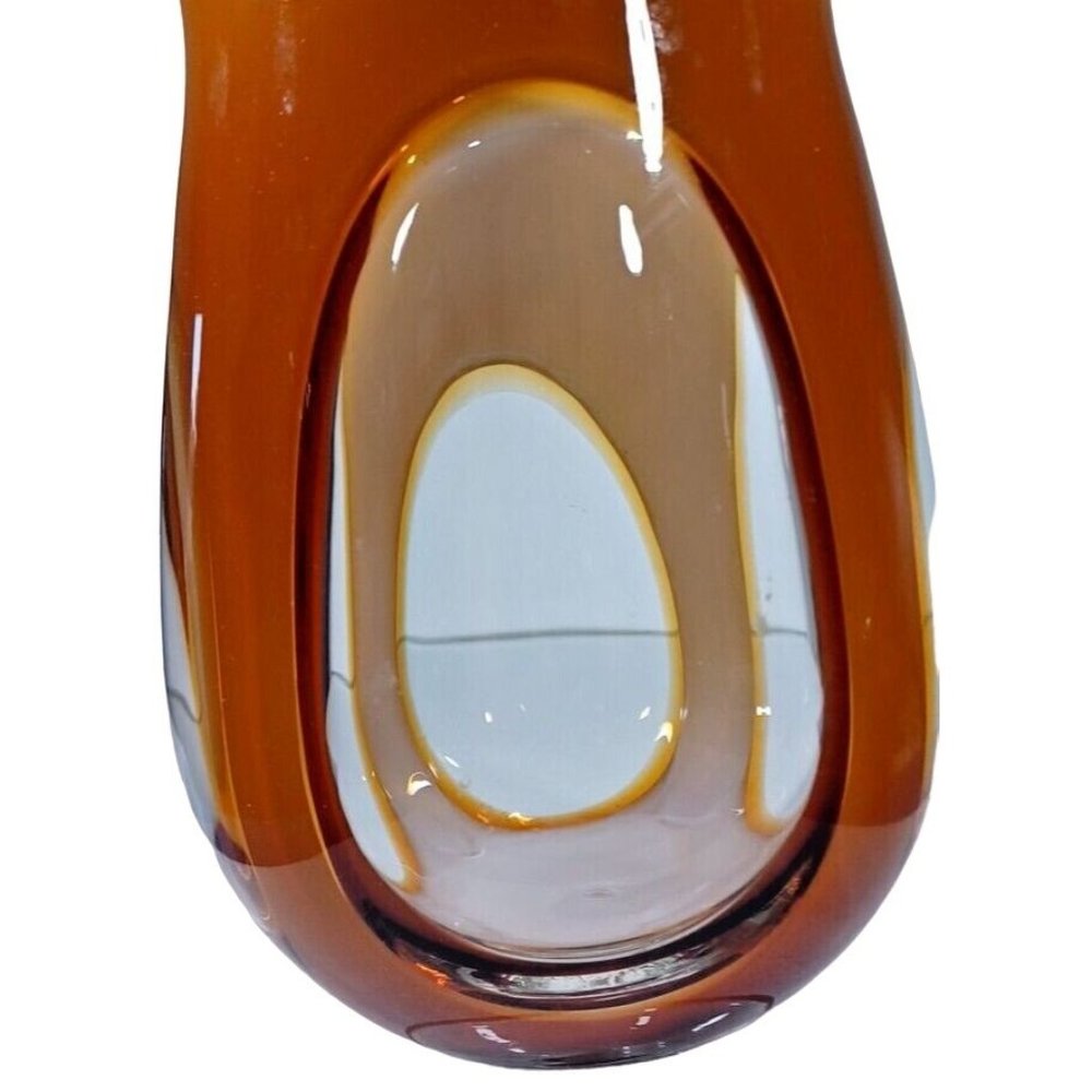 Murano Amber  Mid Century Sommerso Art Deco Finestre Window Footed Glass Vase - Picture 12 of 12
